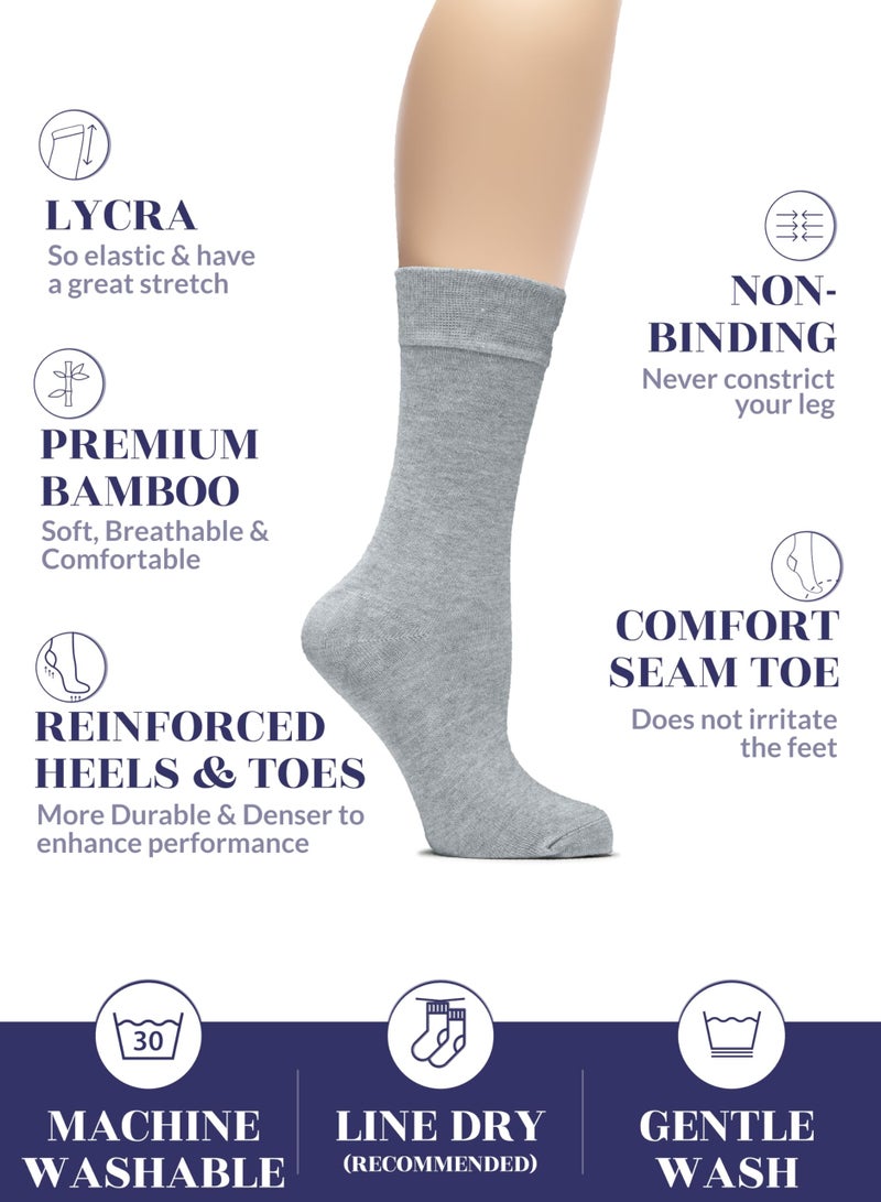 Hugh Ugoli Women Rayon Dress Socks, Extremely Soft Thin Crew Socks for Business, Trouser & Casual, Non-Binding & Breathable, Light Grey, 3 Pairs, Shoe Size: 6-9 - Image 2